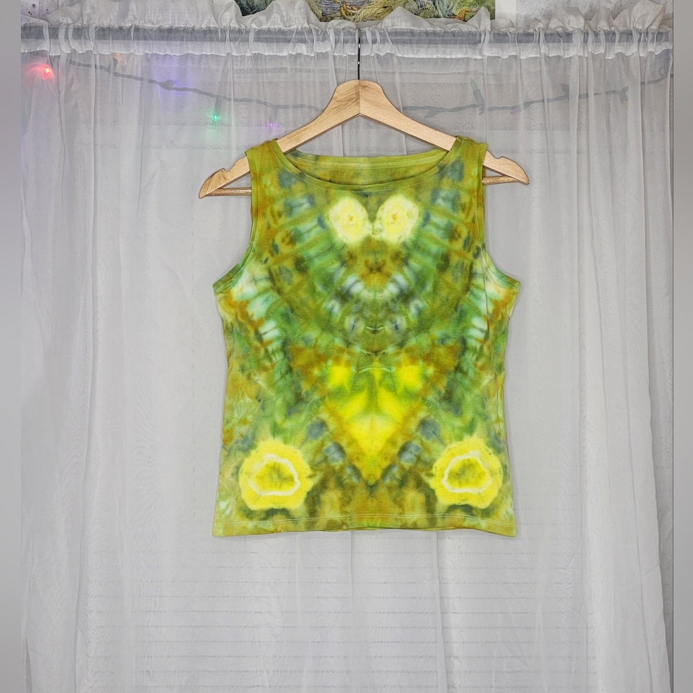 Talbots tie dyed green yellow crop top womens large